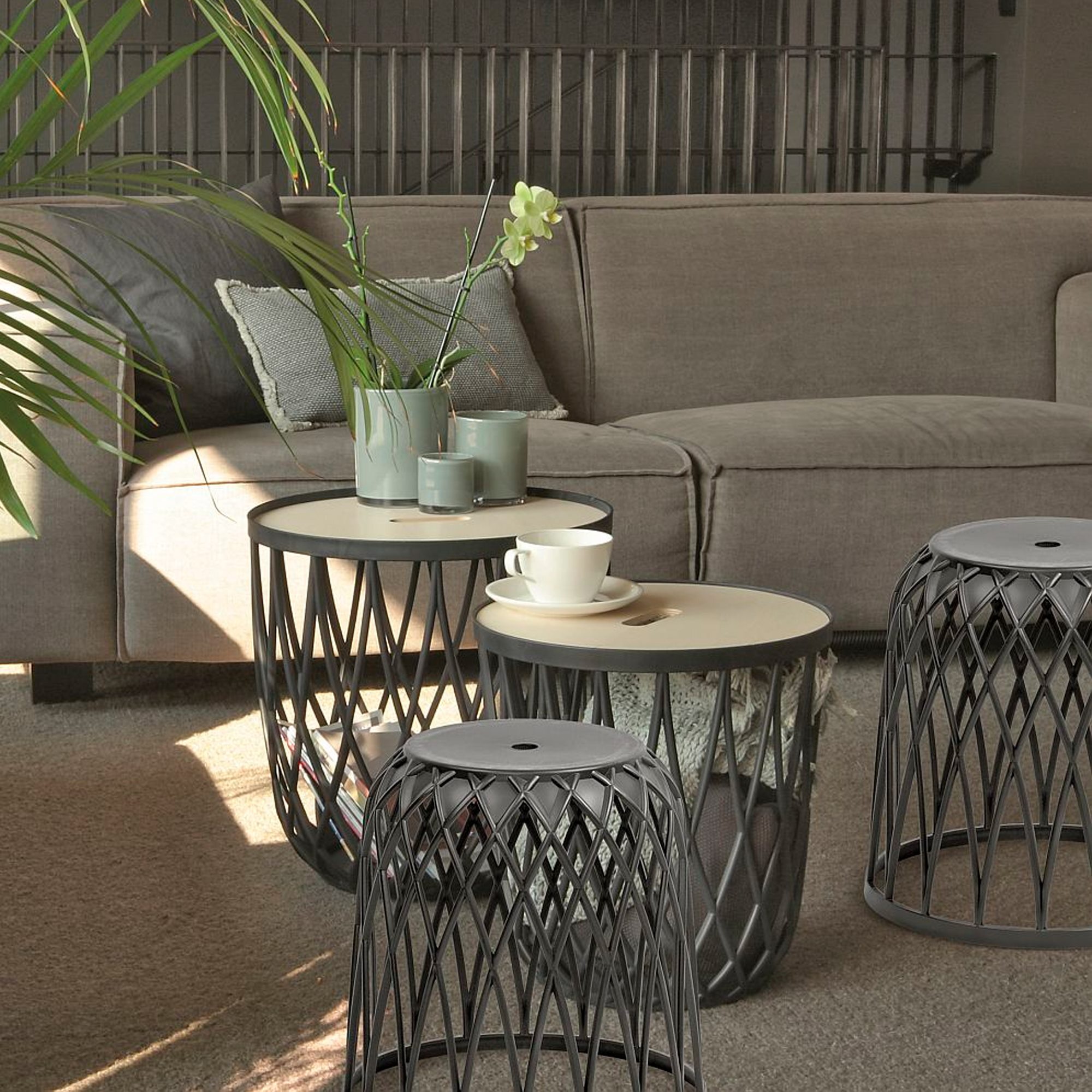 Set de 5 cestas multifuncionales 55l (con tapa de madera) + 4x35l prosperplast uniqubo de plastico en color gris