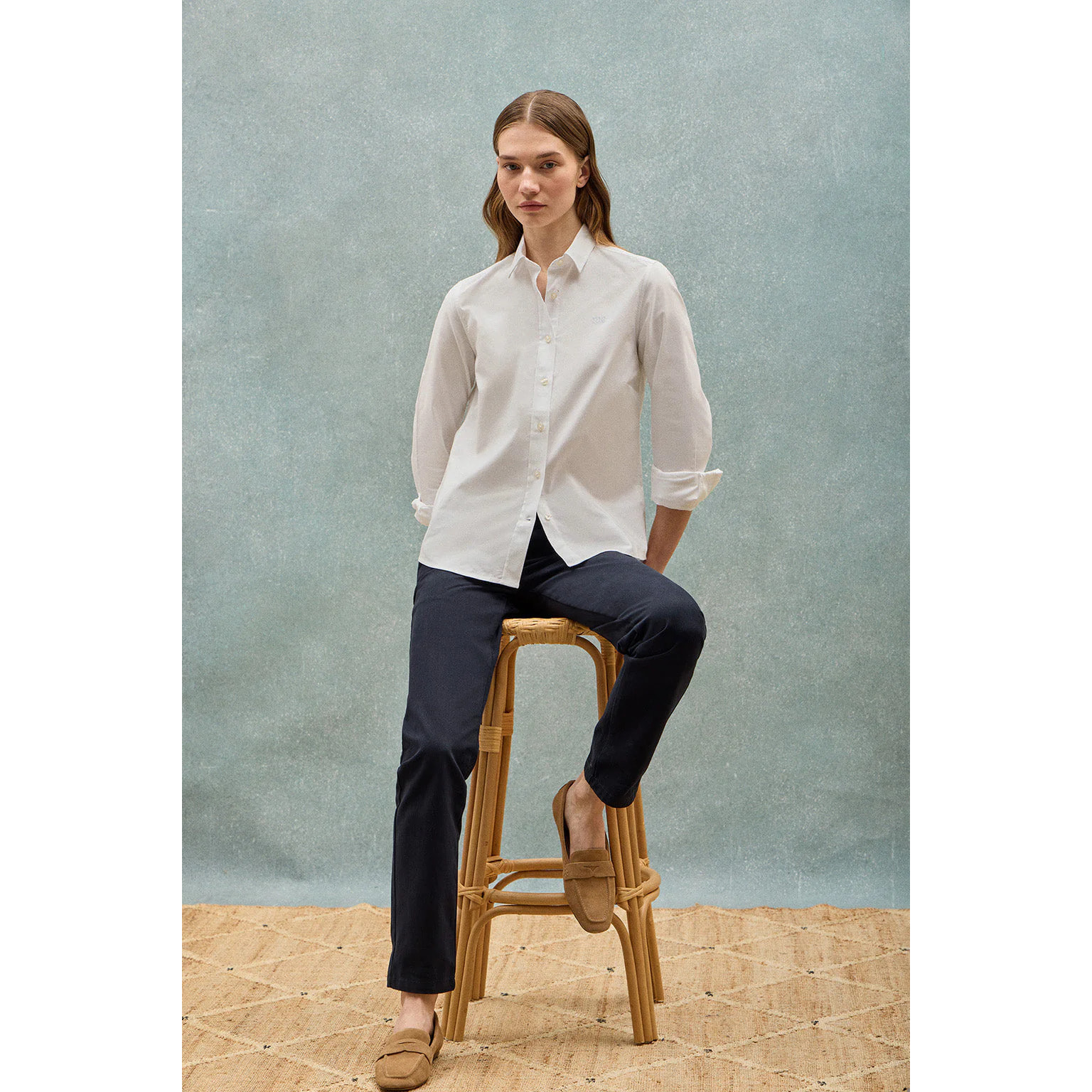 Camicia regular fit bianca con ricamo Polo Club