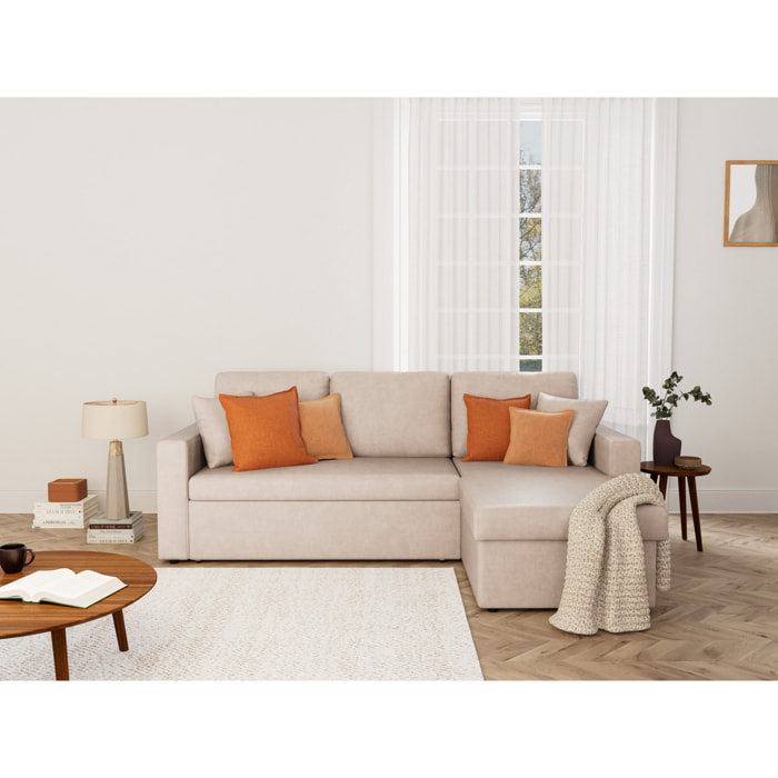 Cyrus - Canapé d'angle réversible 4 places - convertible avec coffre - en simili - Beige