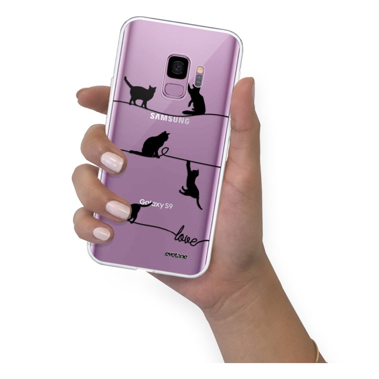 Coque Samsung Galaxy S9 360 intégrale transparente Chat Lignes Tendance Evetane.