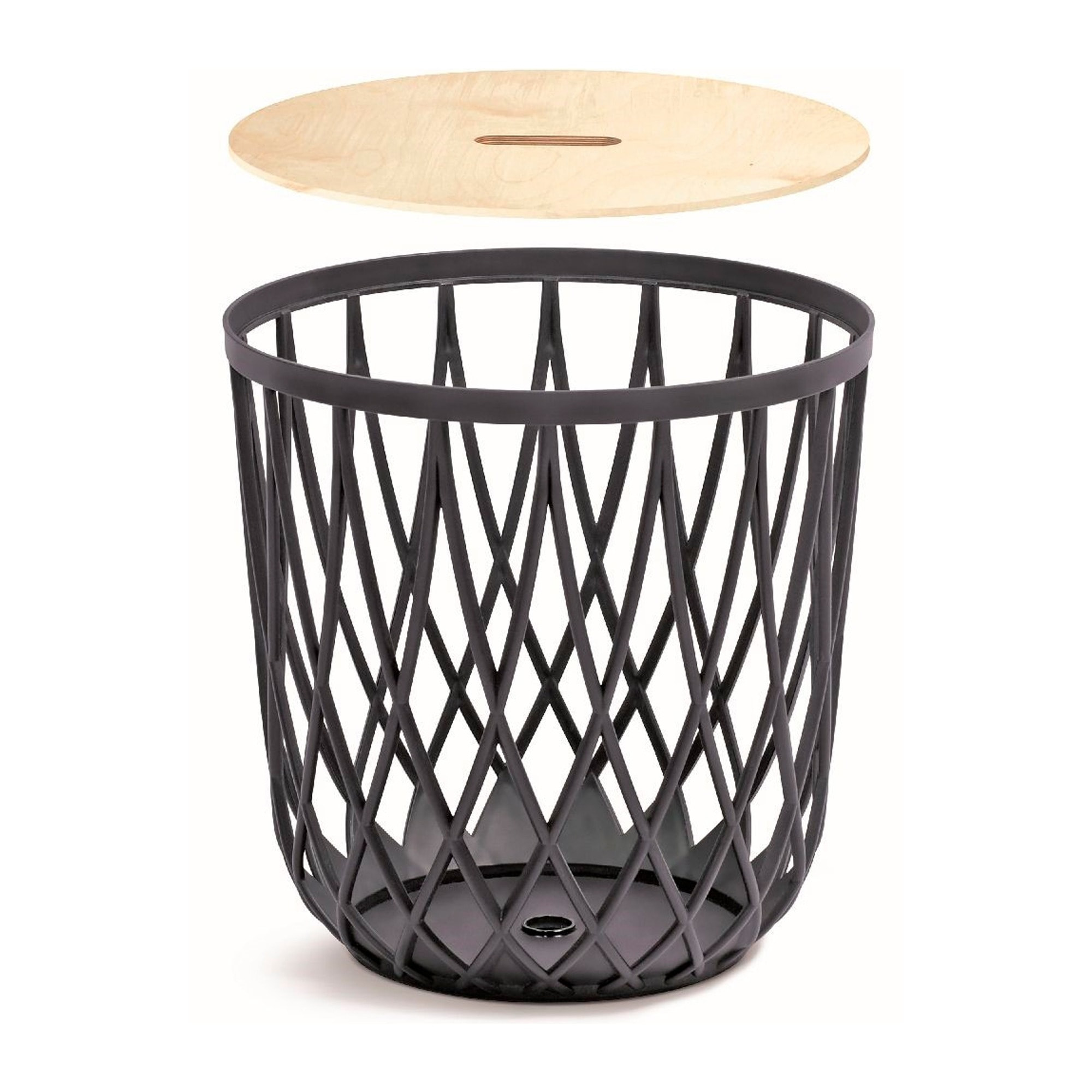 Cesta multifuncional 55l uniqubo de plastico en color antracita 44,7 (largo) x 44,7 (ancho) x 45 (alto) cm con tapa de madera