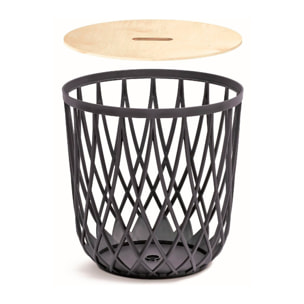 Cesta multifuncional 55l uniqubo de plastico en color antracita 44,7 (largo) x 44,7 (ancho) x 45 (alto) cm con tapa de madera