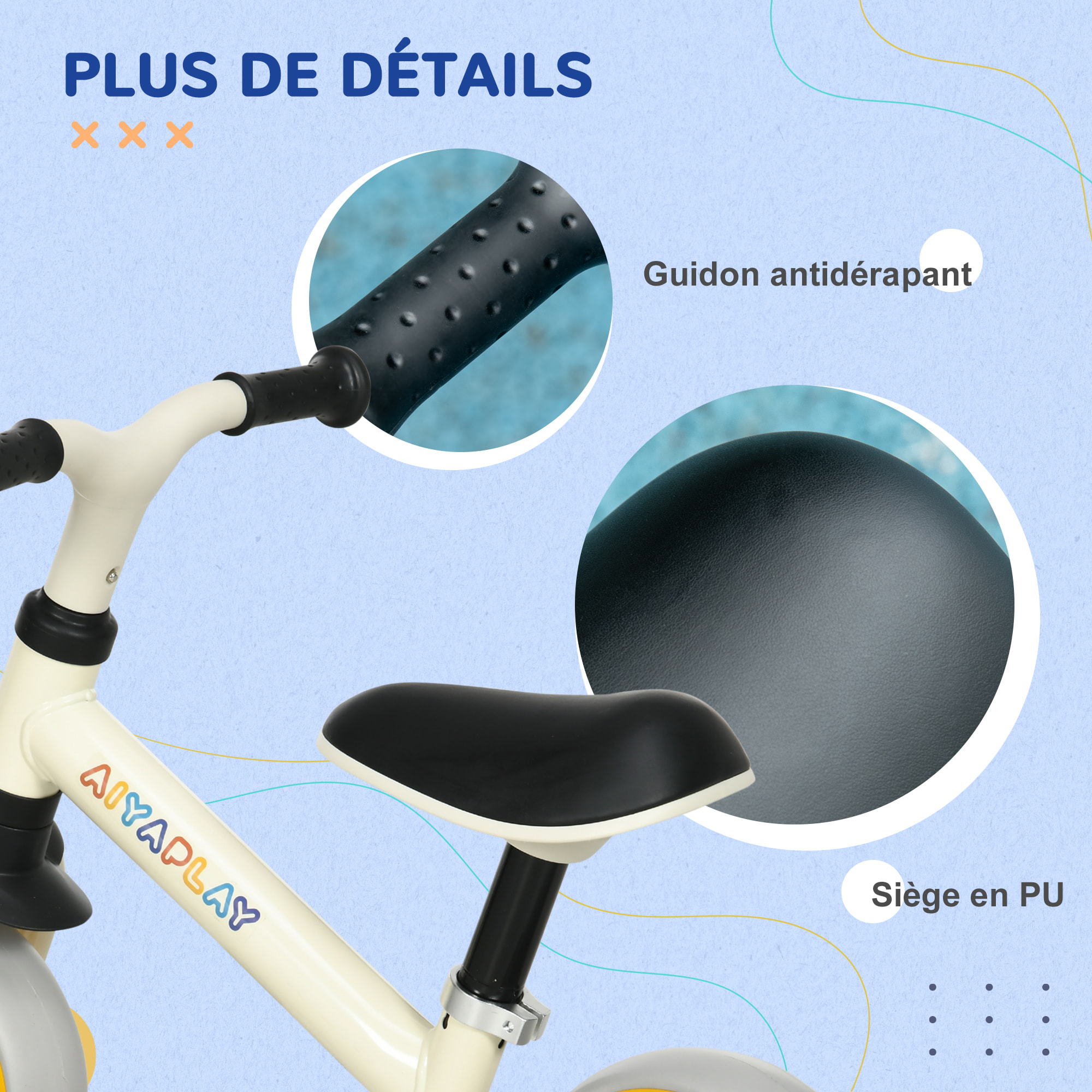 Draisienne enfant selle réglable roues EVA charge max. reco. 25 Kg acier crème