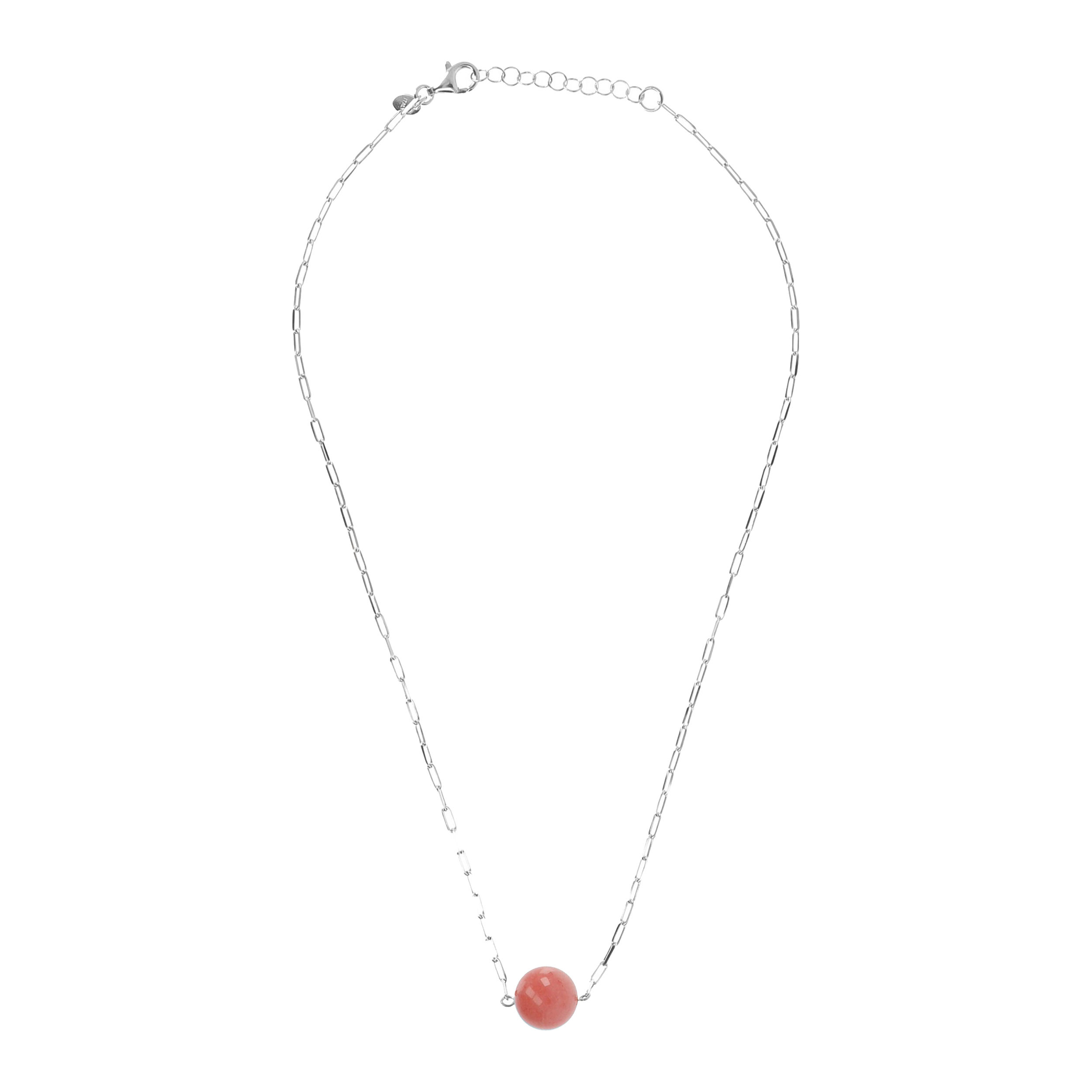 Collana Catena Forzatina con Pendente Sferico in Pietra Naturale Quarzite Rosa