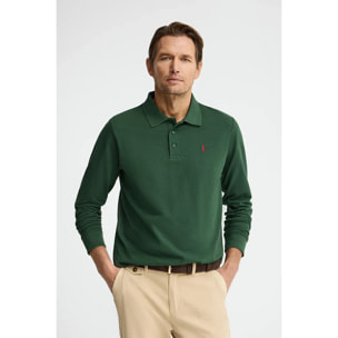 Polo verde botella de manga larga, corte regular y bordado Rigby Go