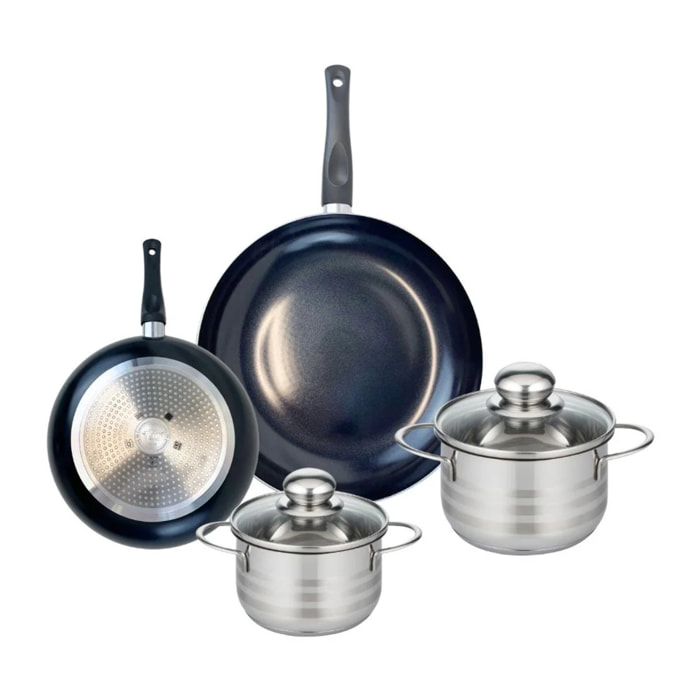 Ensemble de 2 Poêles de cuisson 20 et 28 cm et 2 faitouts 14 et 16 cm Elo Prima Brillant