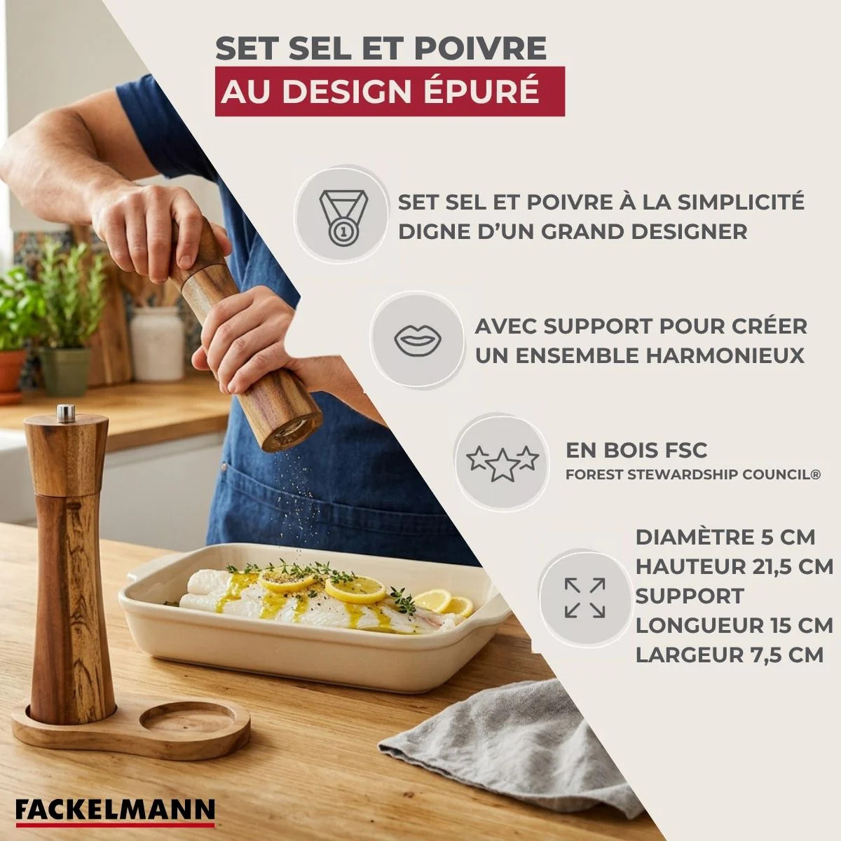 Set moulin à poivre et sel en bois Fackelmann Acacia
