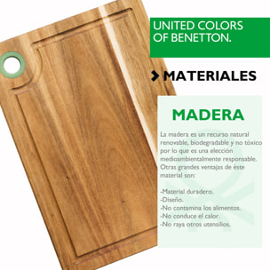 Juego de 8pc cuchillos + tacoma en acero inox + tabla de cortar 33x23x1.5cm madera de acacia casa benetton