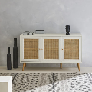 Buffet scandinave décor bois et cannage 3 portes 120cm BOHÈME