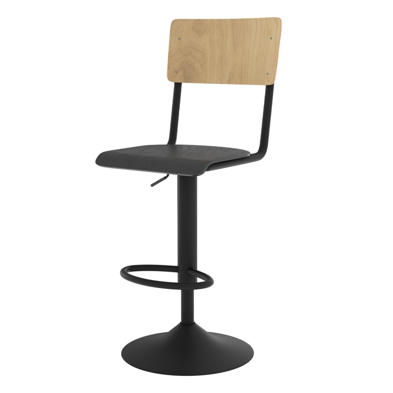 Lot de 2 chaises de bar réglables 60/80 cm en bois clair et noir - Clem