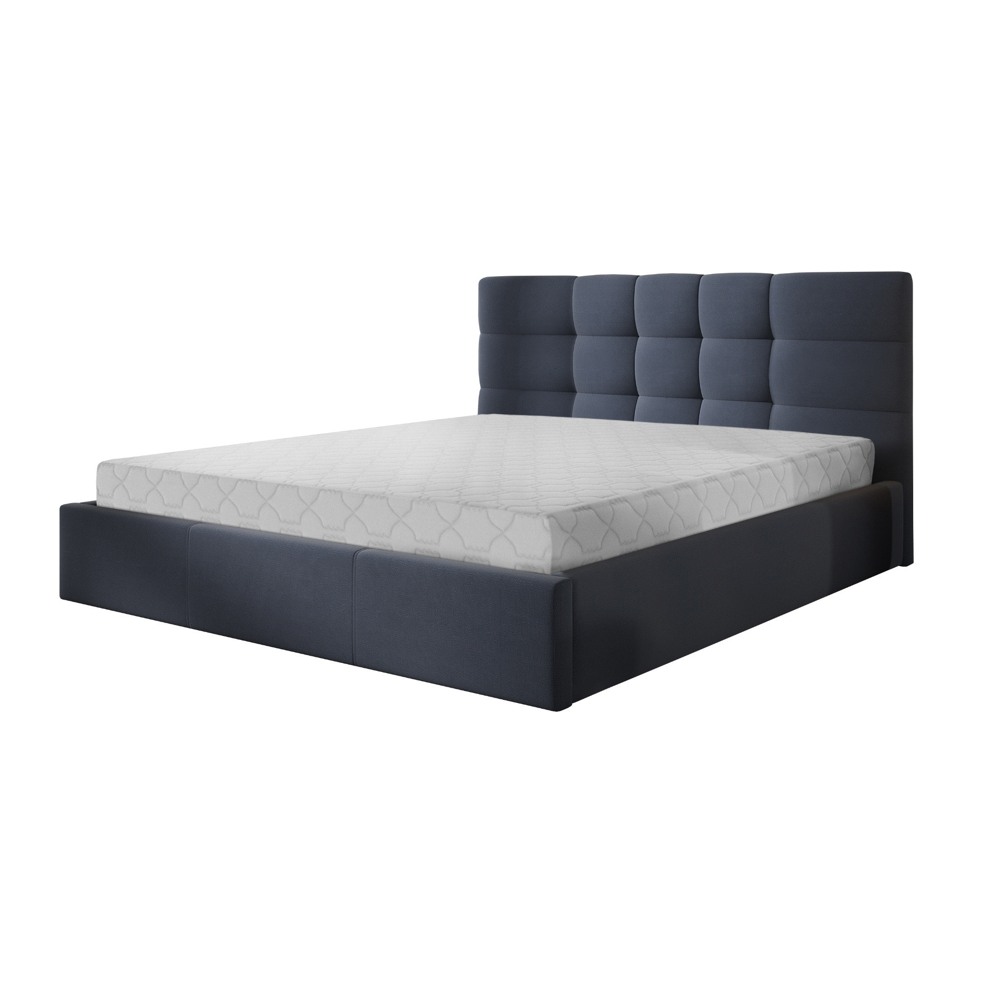 Mael - lit coffre - 160x200 - en tissu - sommier inclus - Bleu Ardoise