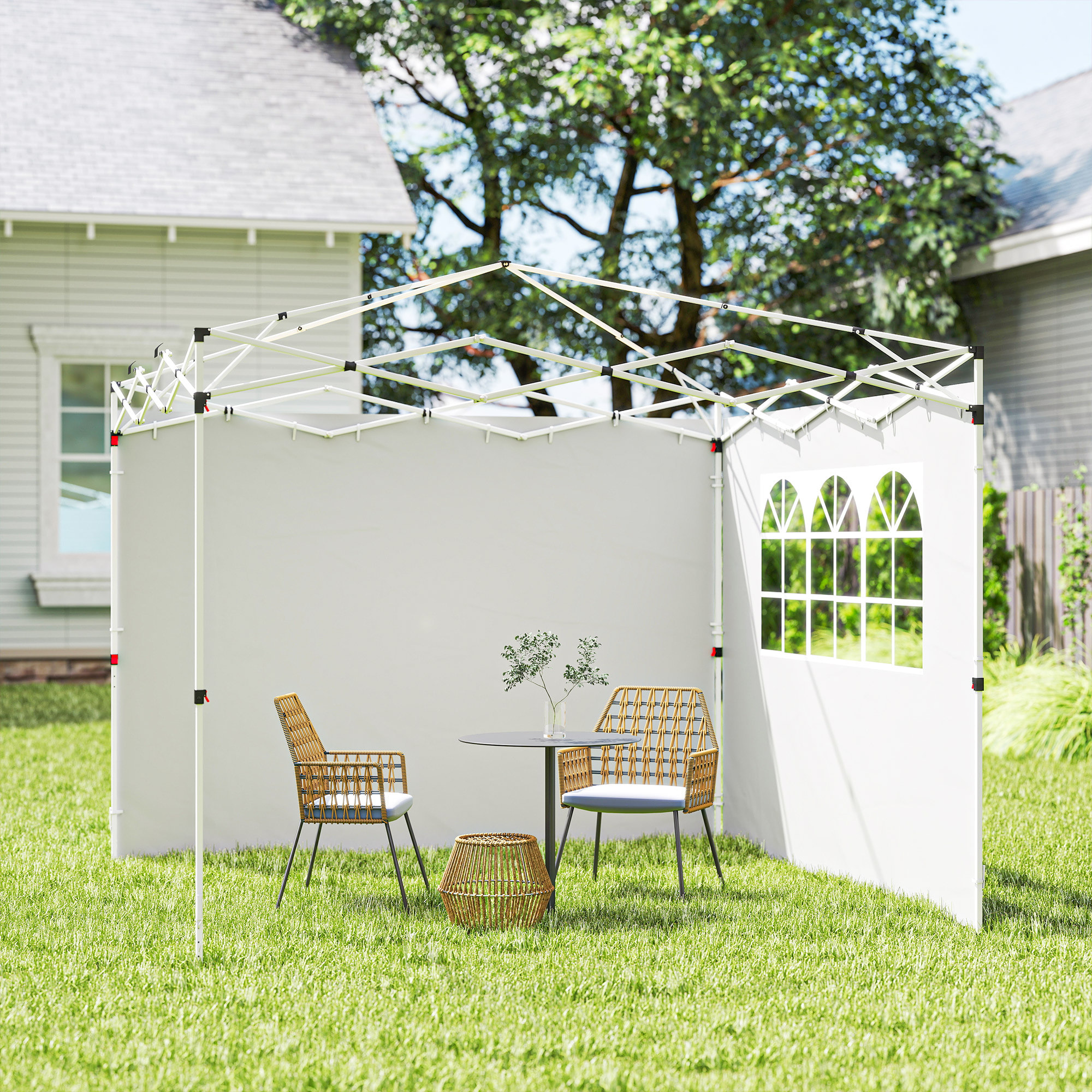 Parois latérales pour tonnelle 3x3m avec fenêtre polyester blanc