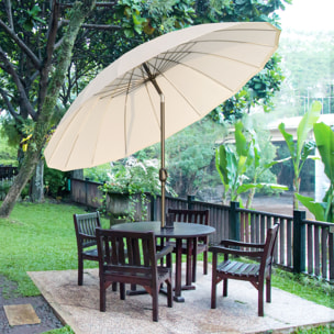 Sombrilla de Jardín Ø250x240 cm con Manivela Parasol Exterior con Mecanismo de Inclinación y Poste Desmontable de Metal para Terraza Piscina Patio Crema