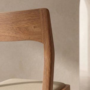 Chaise Nory -bois massif d'hévéa et tapisserie en tissu-couleur noyer 42 x 83 x 54 cm