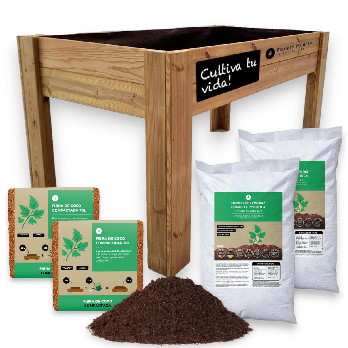 PLANETA HUERTO | Kit Mesa de Cultivo + Sustrato Planeta Huerto – Huerto Urbano Completo para Cultivar en Casa