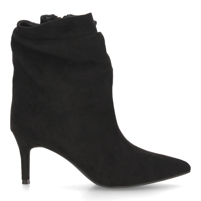 Botines de tacón fino con caña arrugada para mujer