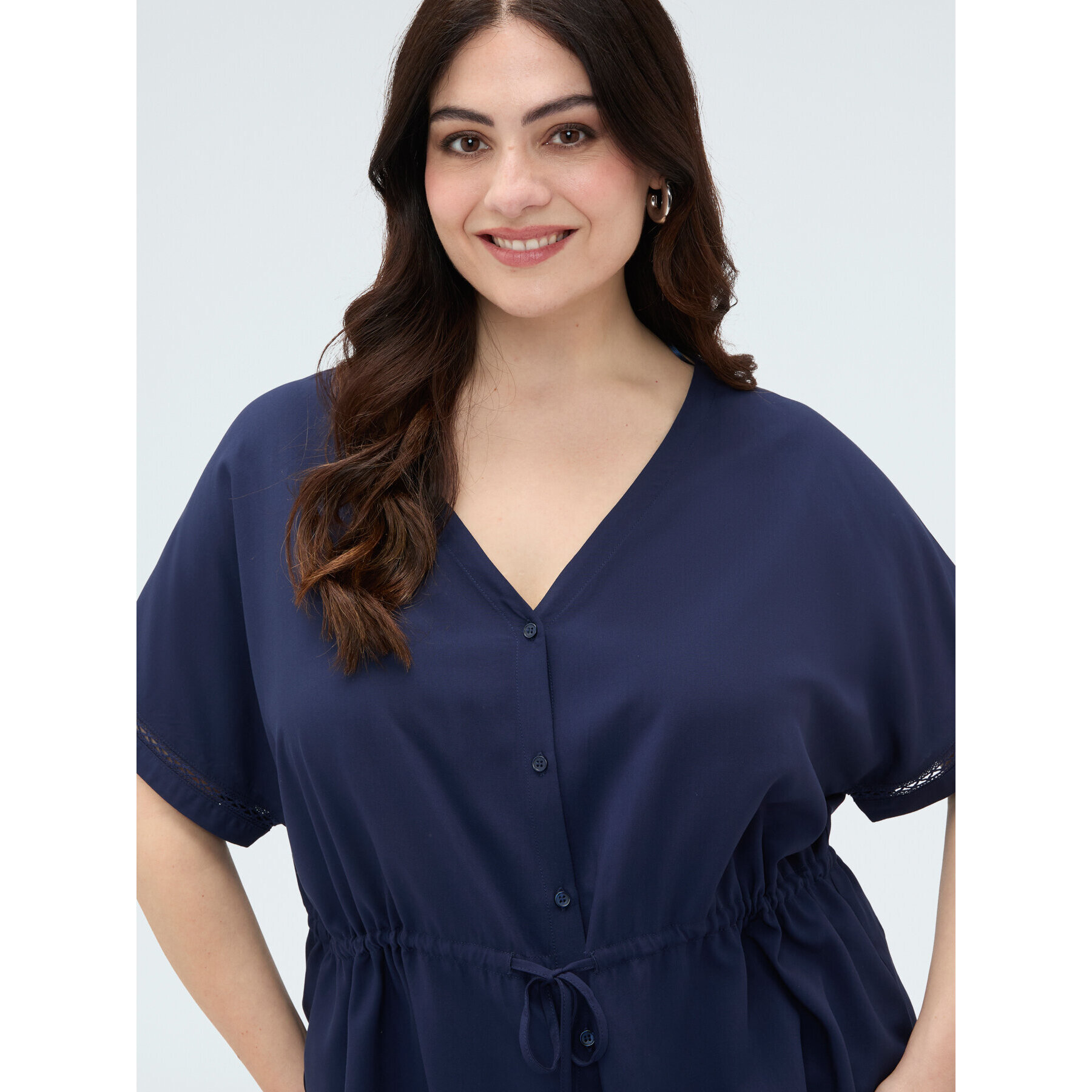 Fiorella Rubino - Blusa de viscosa con cordón ajustable en la cintura - Azul