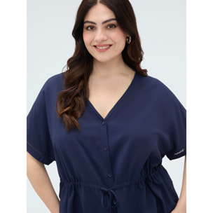 Fiorella Rubino - Blusa de viscosa con cordón ajustable en la cintura - Azul