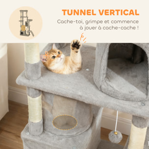 Arbre à chat design gris clair multi-activités - zones de repos, griffoirs - H.170 cm