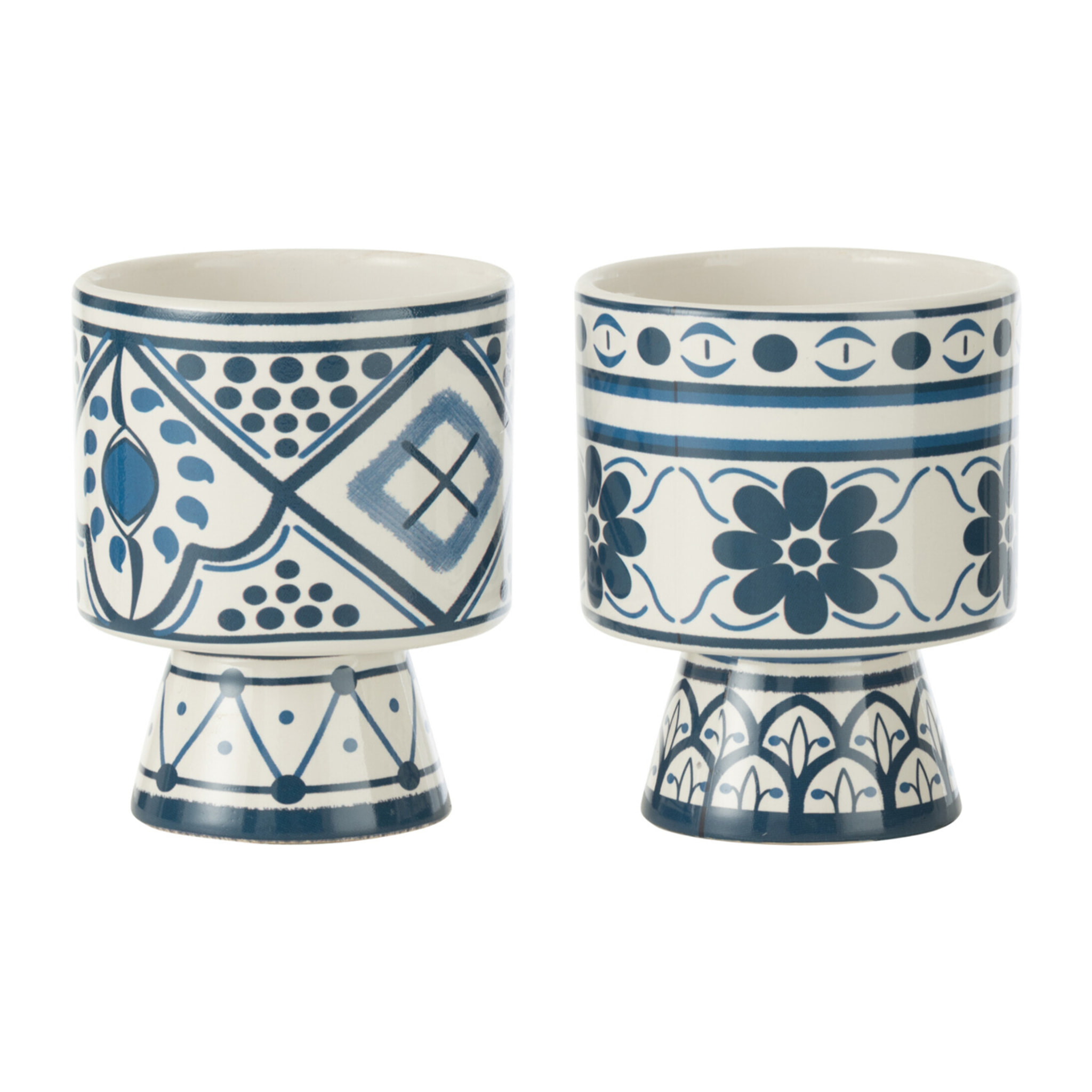 J-Line cache-pot Mykonos - céramique - bleu - small - 2 pièces - Ø 10.7 cm