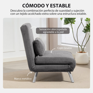 Sofá Cama de 1 Plazas 3 en 1 Sillón Cama Plegable Tapizado en Chenilla con Respaldo Ajustable de 5 Niveles y Almohada Acolchada para Oficina Dormitorio Salón 80x75x83 cm Negro