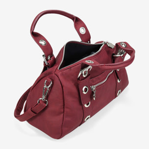 Bolso de mano burdeos con hebillas y tachuelas redondas