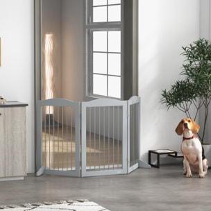 Barrera de Seguridad para Perros Plegable para Escaleras y Puertas Valla para Perros Pequeños y Medianos de 3 Paneles con Soporte de Pie para Interiores 154x30x80 cm Gris