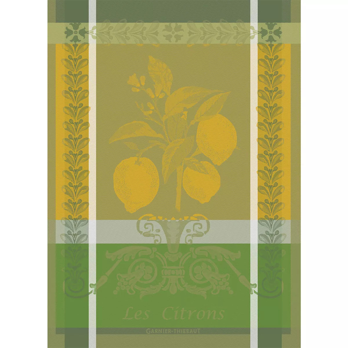 Torchon pur coton motif jacquard jaune vert Citron zeste