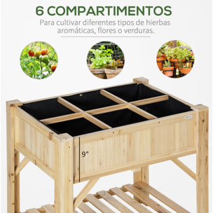 Huerto Urbano de Madera 78,5x58x81cm con 6 Compartimentos y Estante para Plantas