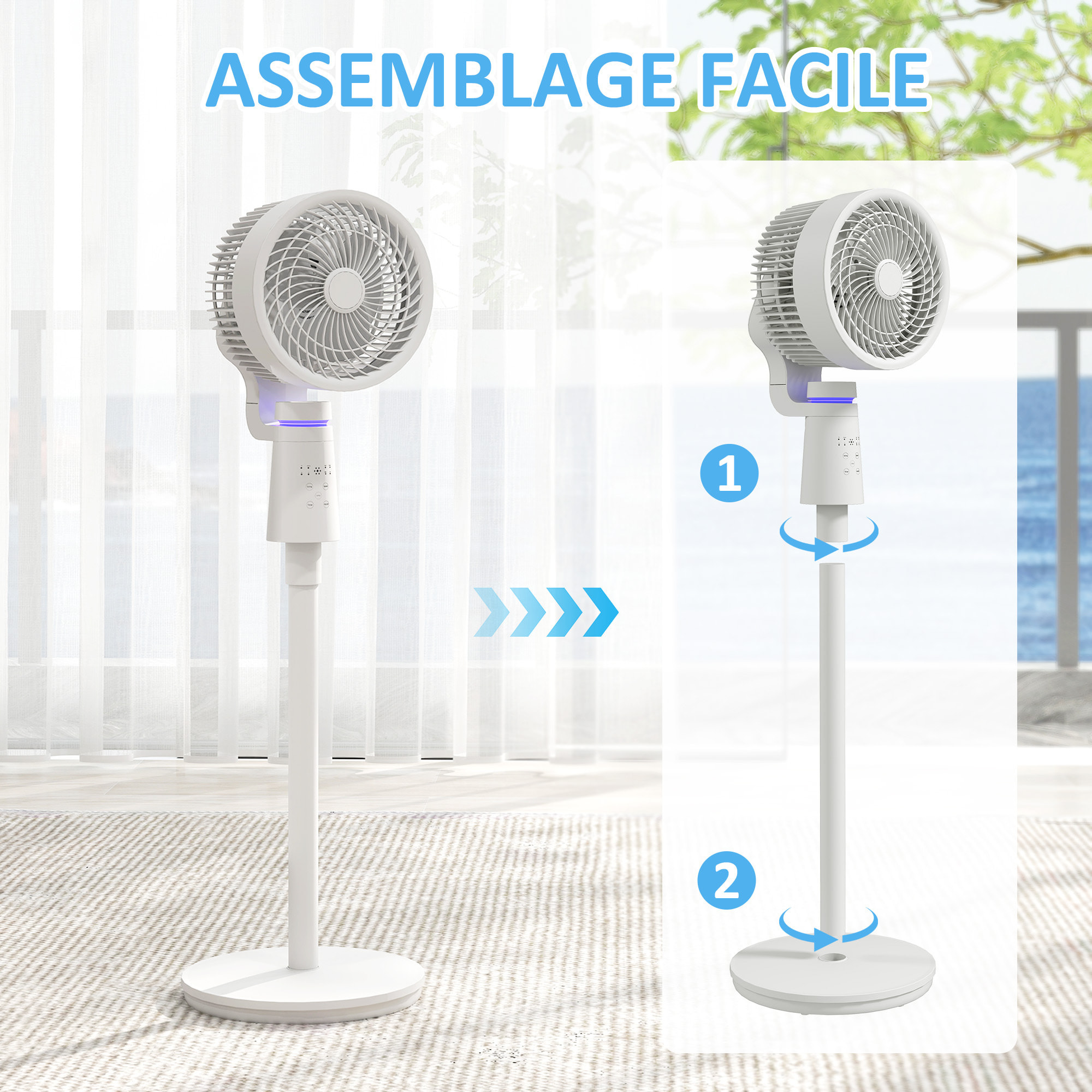 Ventilateur sur pied oscillant 40W 3 vitesses timer 7H télécommande blanc