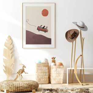 Affiche enfant aventurier Affiche + cadre en bois - Chêne