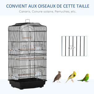 Cage à oiseaux volière avec mangeoires perchoirs plateau amovible dim. 46,5L x 35,5l x 92H cm métal PS noir