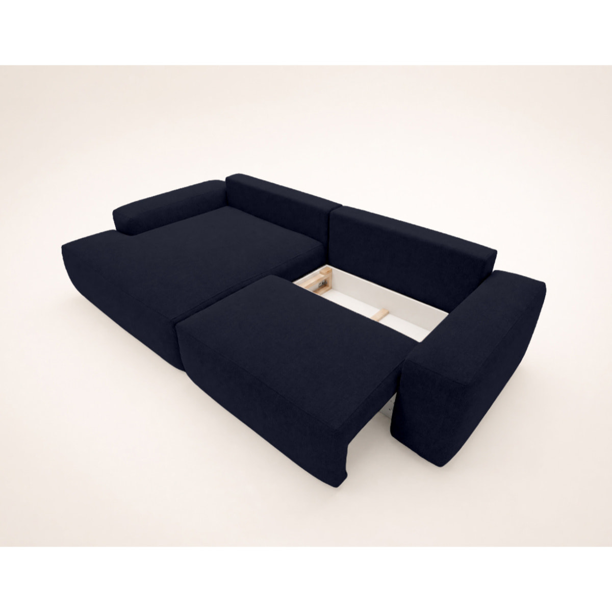 Tama - Canapé d'angle gauche 4 places convertible avec coffre en tissu - Bleu marine