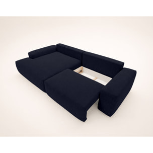 Tama - Canapé d'angle gauche 4 places convertible avec coffre en tissu - Bleu marine
