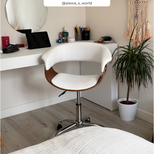 Chaise de bureau pivotante en bois et PU blanc - Basile