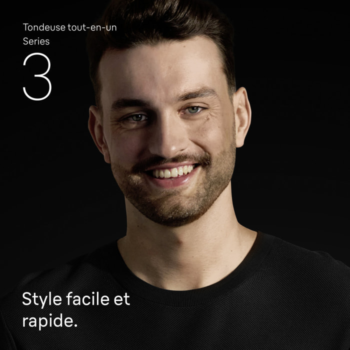 Braun Tondeuse Tout-En-Un Series 3, Kit De Rasage 8-En-1, Lame Affûtée, 14 Longueurs, AIO3540, Gris