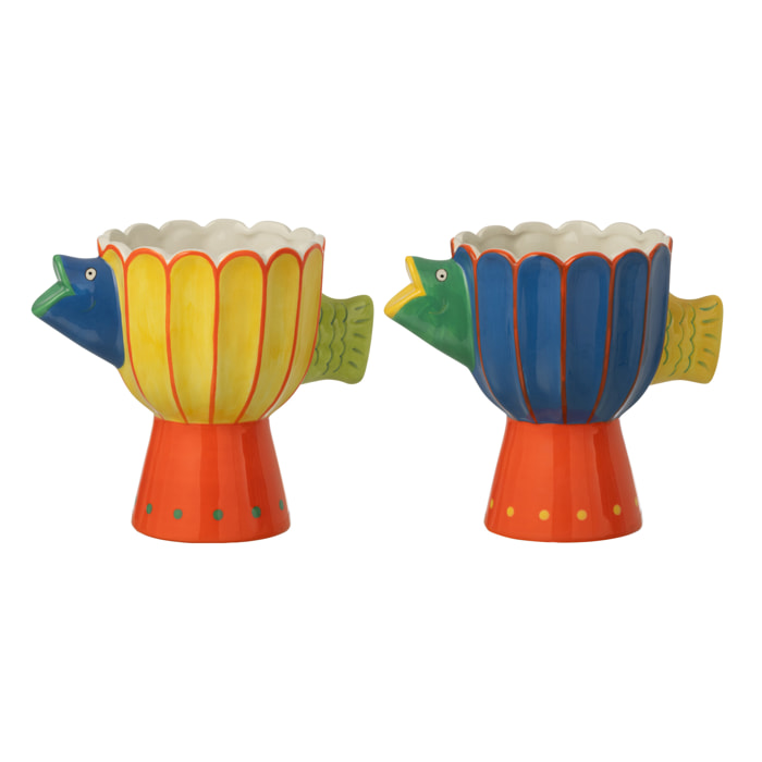 J-Line Vase Poisson Pois Dolomite - céramique - multicolore - 2 pièces