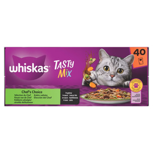 WHISKAS Tasty Mix 80 Sachets fraîcheur en sauce 4 variétés pour chat 85g (2x40g)