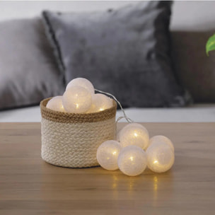 Guirlande LED à pile 10 boules - blanc - L165 cm