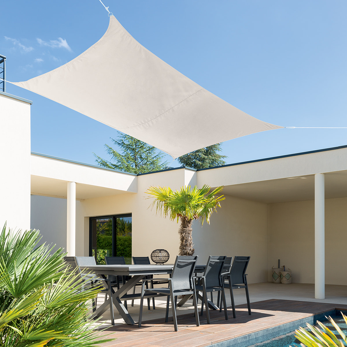 Voile d'ombrage rectangulaire "Curacao" blé 3 x 2m en polyester