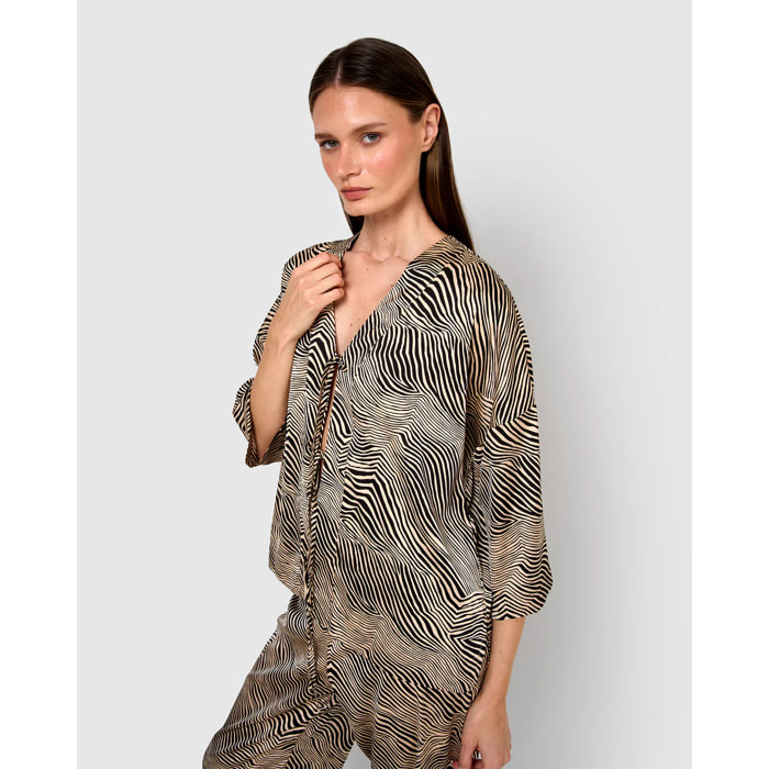 Blusa satén lazos drus beige