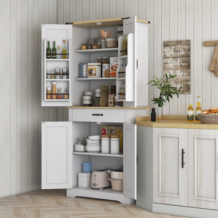 Buffet haut 4 portes 3 étagères 6 étagères de porte tiroir - dim. 76L x 40l x 181H cm - blanc aspect bois