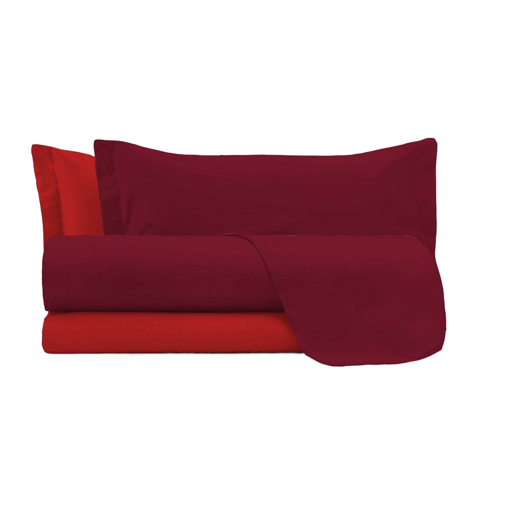 COMPLETO LETTO NATURAL COLOUR MADE IN ITALY COTONE-ROSSO/BORDEAUX SINGOLO