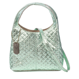 Aversa borsa a tracolla donna. Pelle autentica camoscio con inciso intrecciato e lucido brillante.