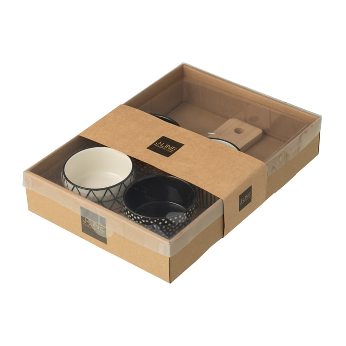 J-Line planche à tapas 4 bols + plateau Bambou - céramique/bois - noir/blanc