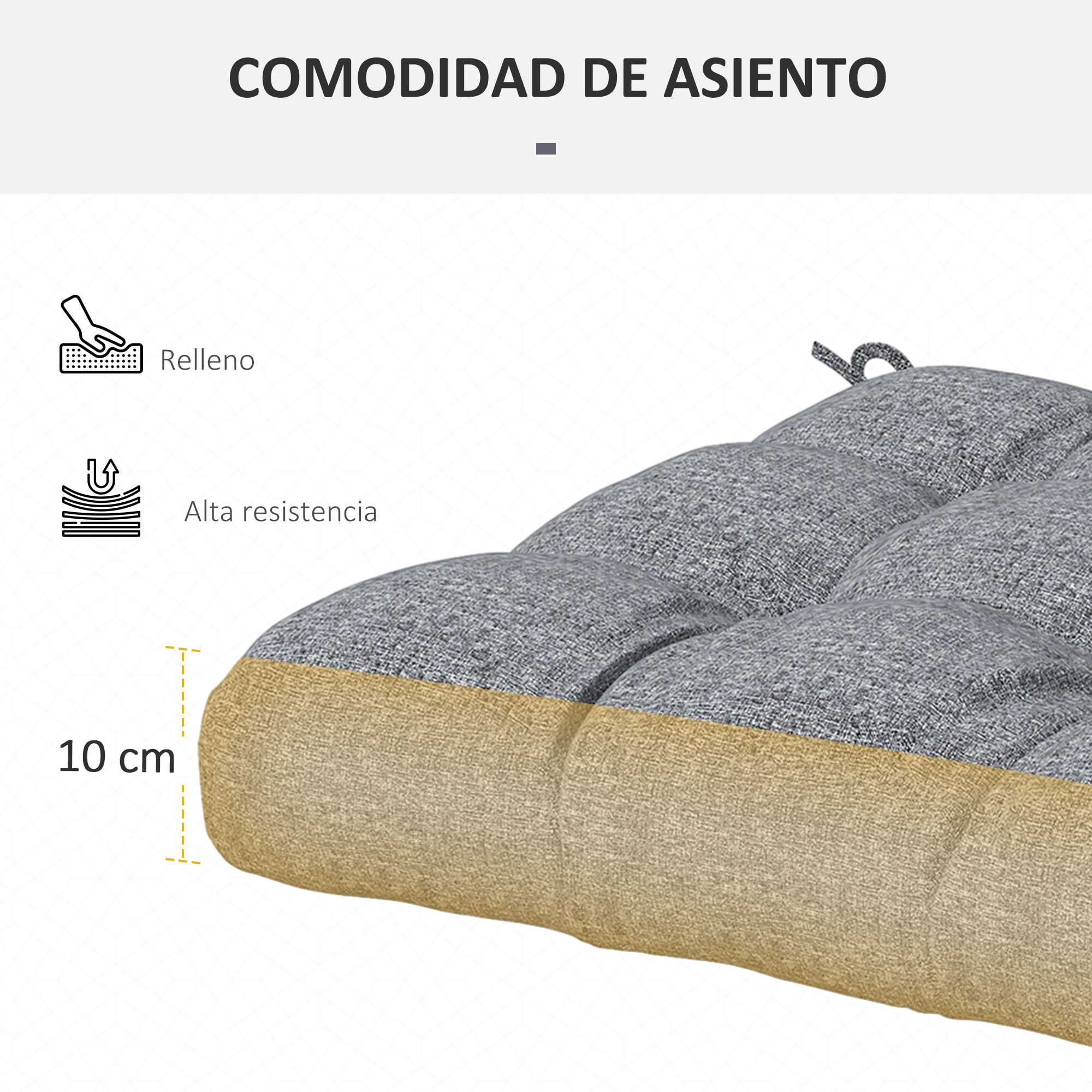 Conjunto de Cojines para Sillas de Comedor 48x48x10 cm Juego de 4 Piezas Cojines para Sillas de Jardín Impermeable y Anti-UV con 2 Cordones de Fijación Gris