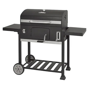 Barbecue portatile in ferro XXL con vassoio per carboni a altezza regolabile e 4 griglie.