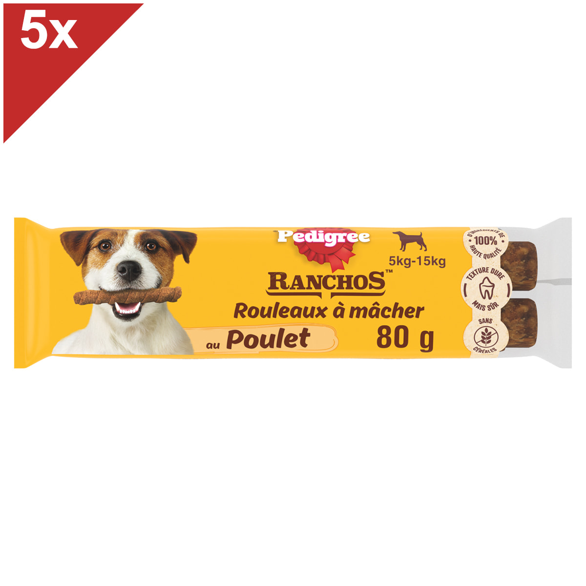 image-PEDIGREE RANCHOS Récompenses rouleaux au poulet pour chien adulte 5- 15kg 5x80g