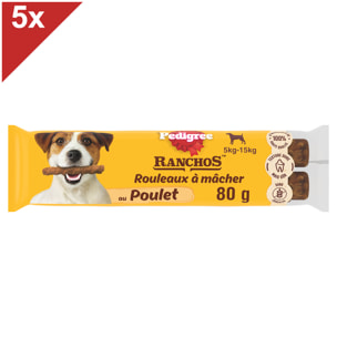 PEDIGREE RANCHOS Récompenses rouleaux au poulet pour chien adulte 5- 15kg 5x80g