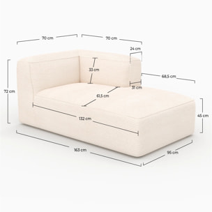 Méridienne d'angle à droite pour canapé modulable en velours blanc - Mina
